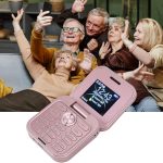 اصغر جوال قلاب - ثنائي شرائح الاتصال نانو راديو اف ام 2G مشغل وسائط LED مصباح يدوي HD كاميرا خلفية حبل لكبار السن (زهري فاتح)