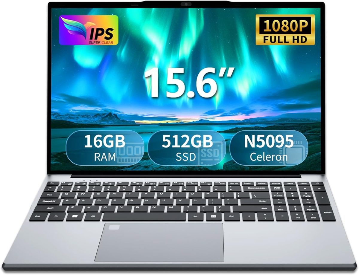 لابتوب العاب 15.6 انش، معالج سيليرون N5095، 16GB 512GB SSD، شاشة FHD 1920×1080، فتحة 180 زاوية ببصمة الاصبع، كيبورد باضاءة خلفية، ميني HDMI