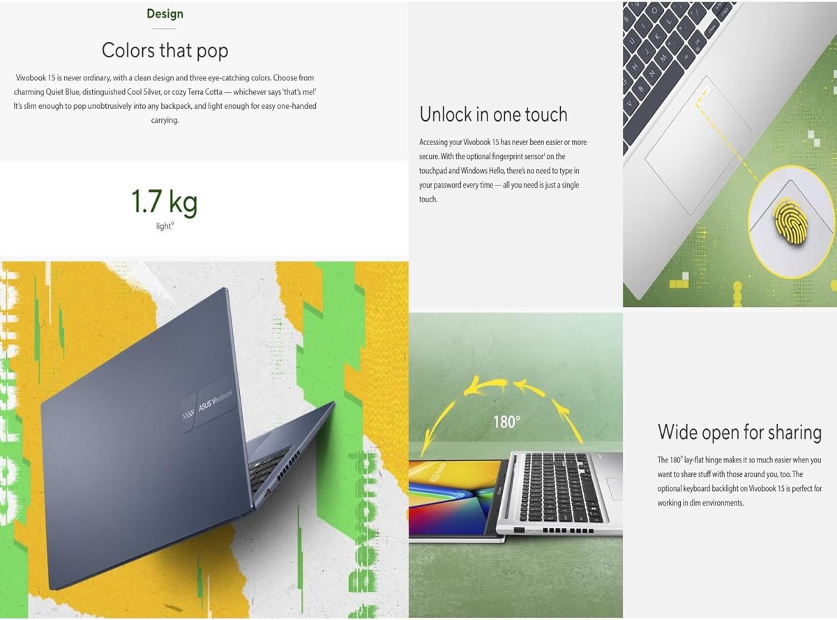 ⁦اسس لابتوب فيفو بوك رفيع 14 انش FHD، احدث 10 نوى i5-1334U، بطاقة رسومات انتل UHD، USB C، كاميرا ويب، موديل 2025، ويندوز 11 (R7 7730U)⁩ - الصورة ⁦5⁩