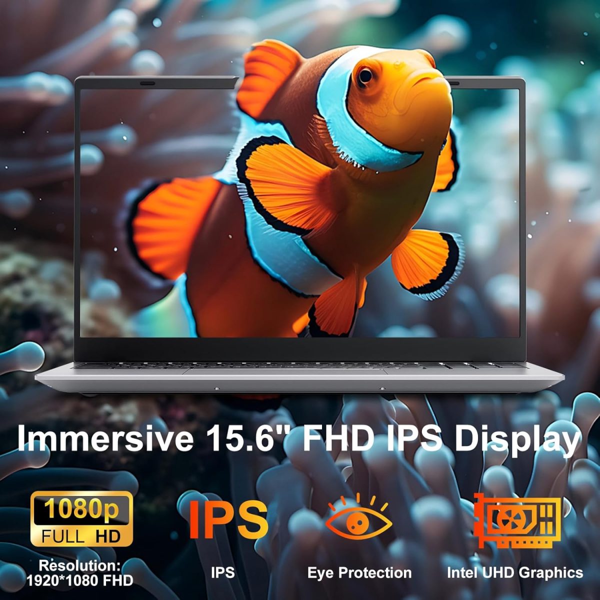 ⁦لابتوب جينا 15 15.6 انش FHD، ويندوز 11 برو للطلاب، انتل رباعي النواة N100، 16GB DDR5 RAM، 1TB SSD، مايكروسوفت اوفيس مجاني، بصمة اصبع، كيبورد رقمية، نوع C، HDMI، USB 3.2، ضمان لمدة عامين⁩ - الصورة ⁦2⁩