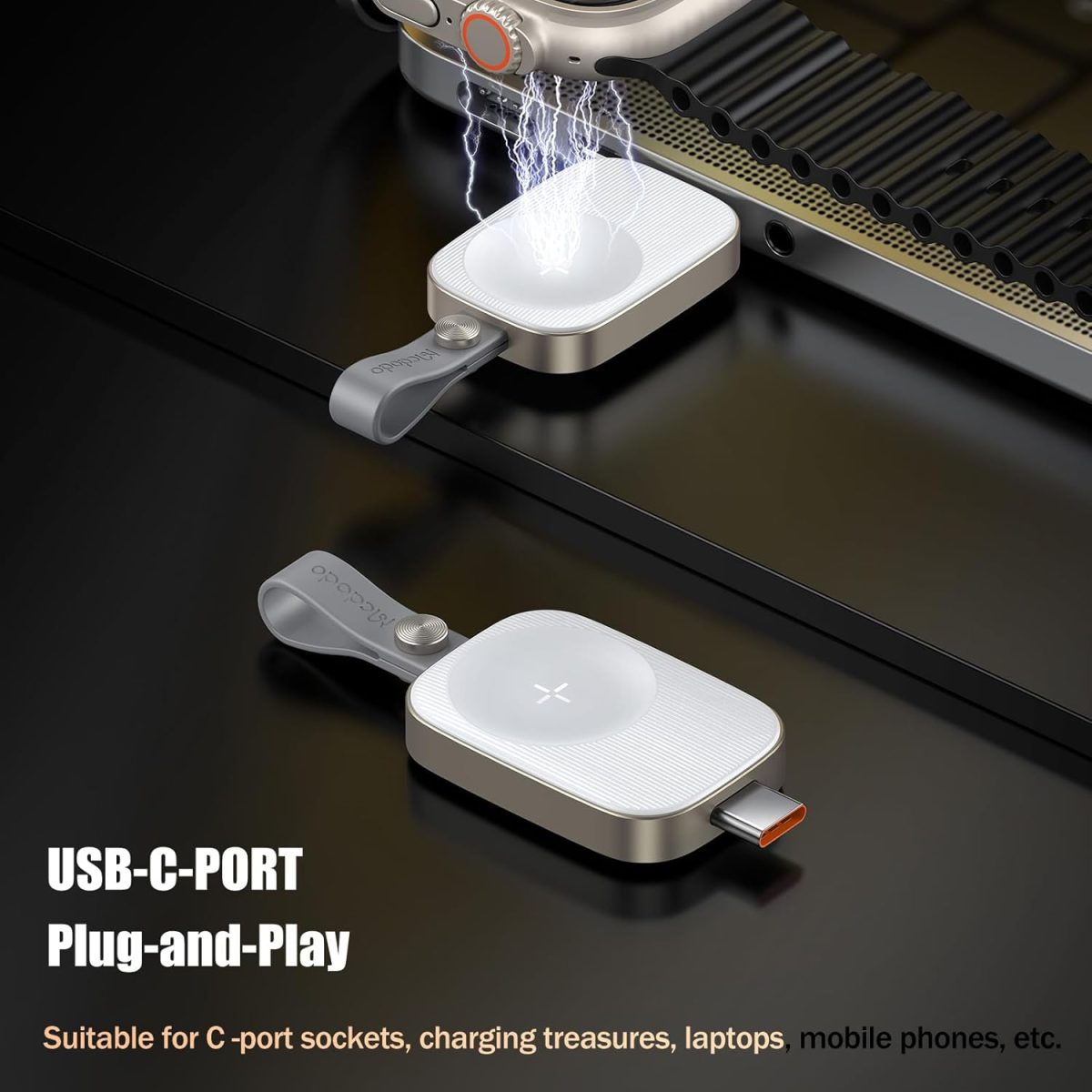⁦ميكدودو شاحن ساعة ابل محمول بمنفذ USB C، شاحن ساعة ابل لاسلكي سريع الشحن لساعة ابل اي ووتش الترا2/الترا/SE2/SE سلسلة 10/9/8/7/6/5/4/3/2/1 (ابيض)⁩ - الصورة ⁦2⁩