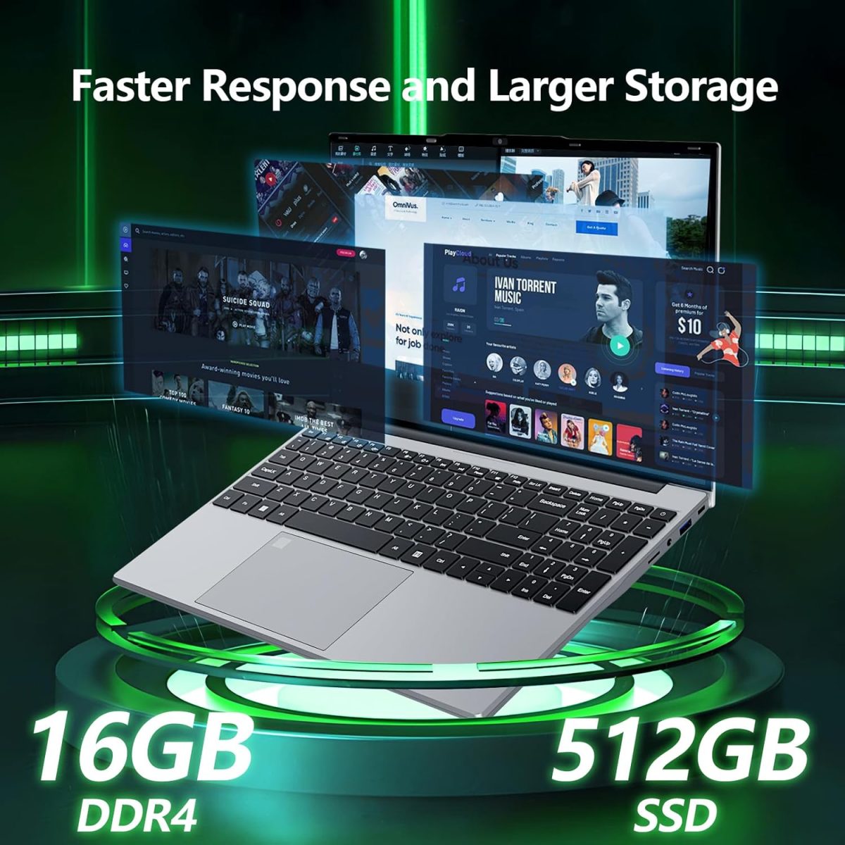 ⁦لابتوب العاب 15.6 انش، معالج سيليرون N5095، 16GB 512GB SSD، شاشة FHD 1920×1080، فتحة 180 زاوية ببصمة الاصبع، كيبورد باضاءة خلفية، ميني HDMI⁩ - الصورة ⁦4⁩