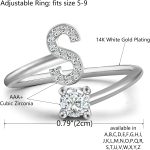 ⁦Haoze Initial Letter Ring for Women Silver Stackable Alphabet Rings with Initial Adjustable Crystal Inlaid Initial Rings Bridesmaid Gift⁩ - الصورة ⁦2⁩