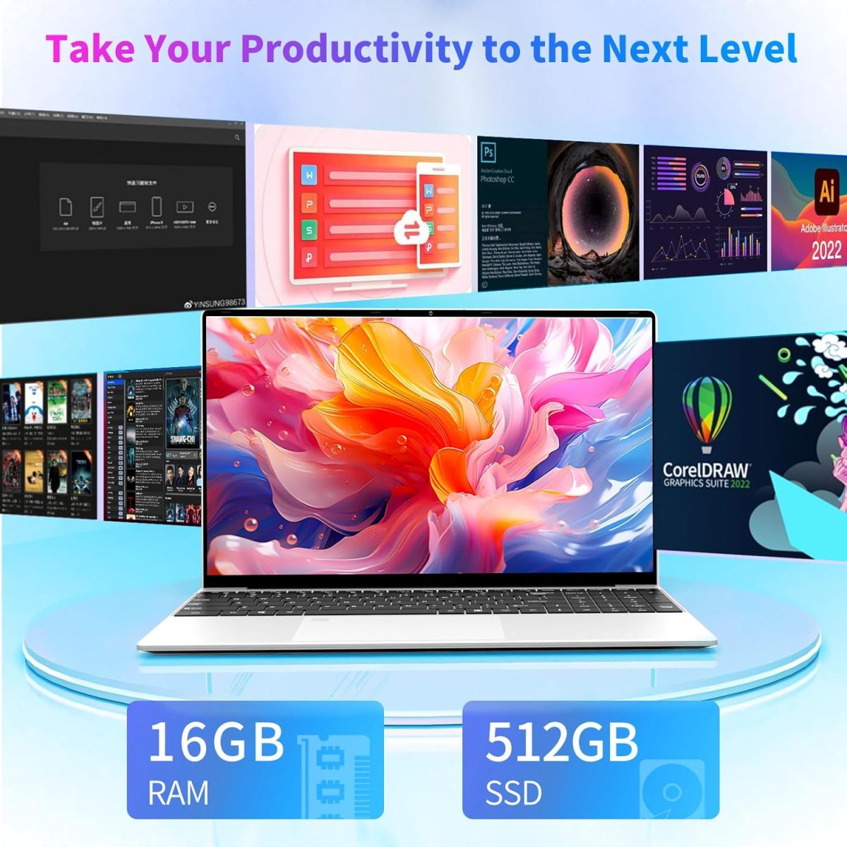 ⁦لابتوب للالعاب بشاشة 15.6 انش وذاكرة RAM 16GB وSSD 512GB ومعالج N95 (حتى 3.4GHz)، FHD IPS 1920×1080، يدعم فتح 180 زاوية وكيبورد باضاءة خلفية وفتح بصمة الاصبع⁩ - الصورة ⁦5⁩