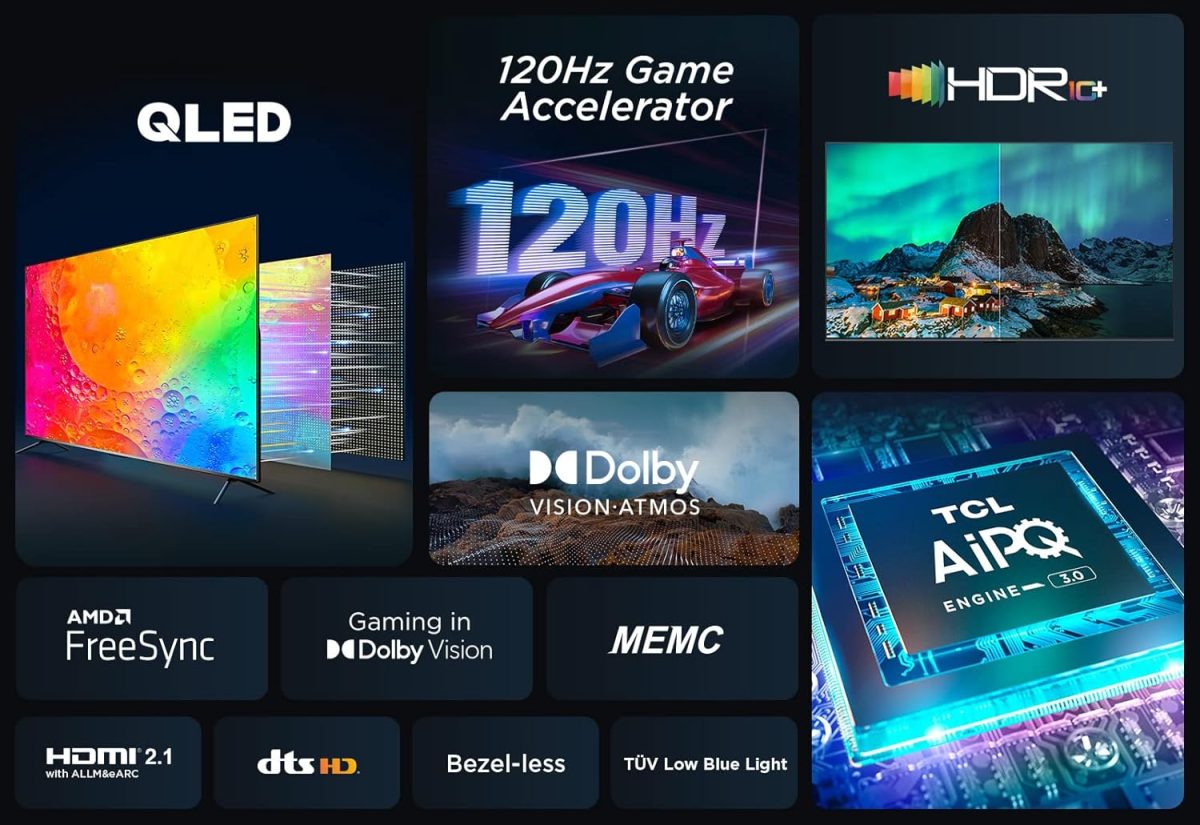 ⁦TCL تلفزيون ذكي 75 بوصة 4K QLED HDR 10+ دولبي فيجن اتموس جيم ماستر نطاق الوان واسع، تقنية كوانتوم دوت 75C645 - ضمان لمدة عام (موديل 2023)⁩ - الصورة ⁦3⁩