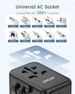 ⁦لانسينت شاحن سفر عالمي جان III بقدرة 65 واط مع منفذين USB و3 محول شحن سريع USB-C بي دي، شاحن حائط عالمي لايفون والتابلت واللابتوب نوع A/C/G/I (USA/UK/EU/AUS)⁩ - الصورة ⁦5⁩