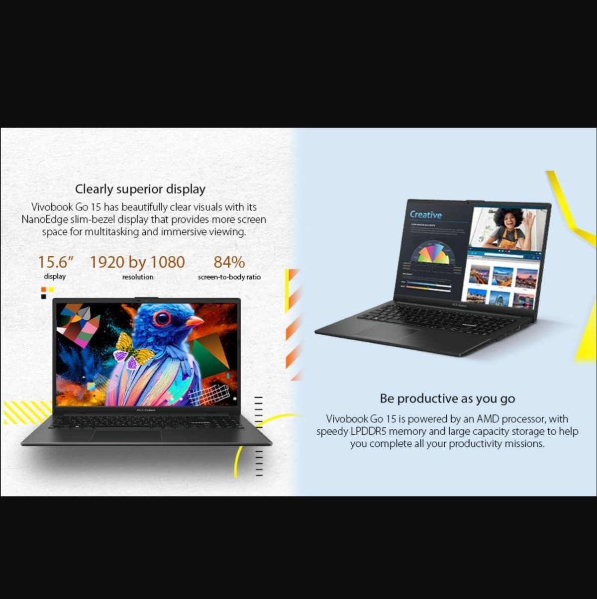 ⁦اسس لابتوب فيفو بوك جو رفيع للاعمال مقاس 15.6 انش ومعالج AMD رايزن 3 7320U وذاكرة RAM DDR5 8GB وSSD 1TB وكاميرا ويب وUSB C ووضع مسطح 180 درجة وواي فاي وبلوتوث 5.1 وويندوز 11 مع قطعة قماش⁩ - الصورة ⁦3⁩
