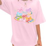 قميص ماجيك كينجدوم كبير الحجم بتصميم فيونكة لطيفة للنساء، تي شيرت اميرة كلاسيكي كاجوال للعطلات