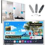 إليكسونج تلفزيون سمارت ميرور 27 بوصة من ويب او اس للحمام (بدون موالف) مع خاصية فري فيو بلاي واليكسا مدمجة، مع جهاز تحكم عن بعد سحري وبلوتوث وواي فاي