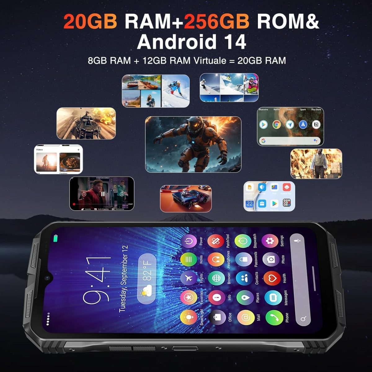 ⁦دوجي هاتف ذكي اس سايبر 4G متين اندرويد 14، 20GB + 256GB مقاوم للماء، شاشة 6.58 انش HD+، بطارية 10800mAh، كاميرا ذكاء اصطناعي 50MP، شريحتين اتصال/او تي جي/جي بي اس/ان اف سي (احمر)⁩ - الصورة ⁦2⁩