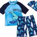 طقم ملابس سباحة للاولاد الصغار من رافليتا® مكون من 3 قطع، بدلة سباحة بتصميم ديناصور للحماية من الطفح الجلدي بعامل حماية من الاشعة فوق البنفسجية 50+