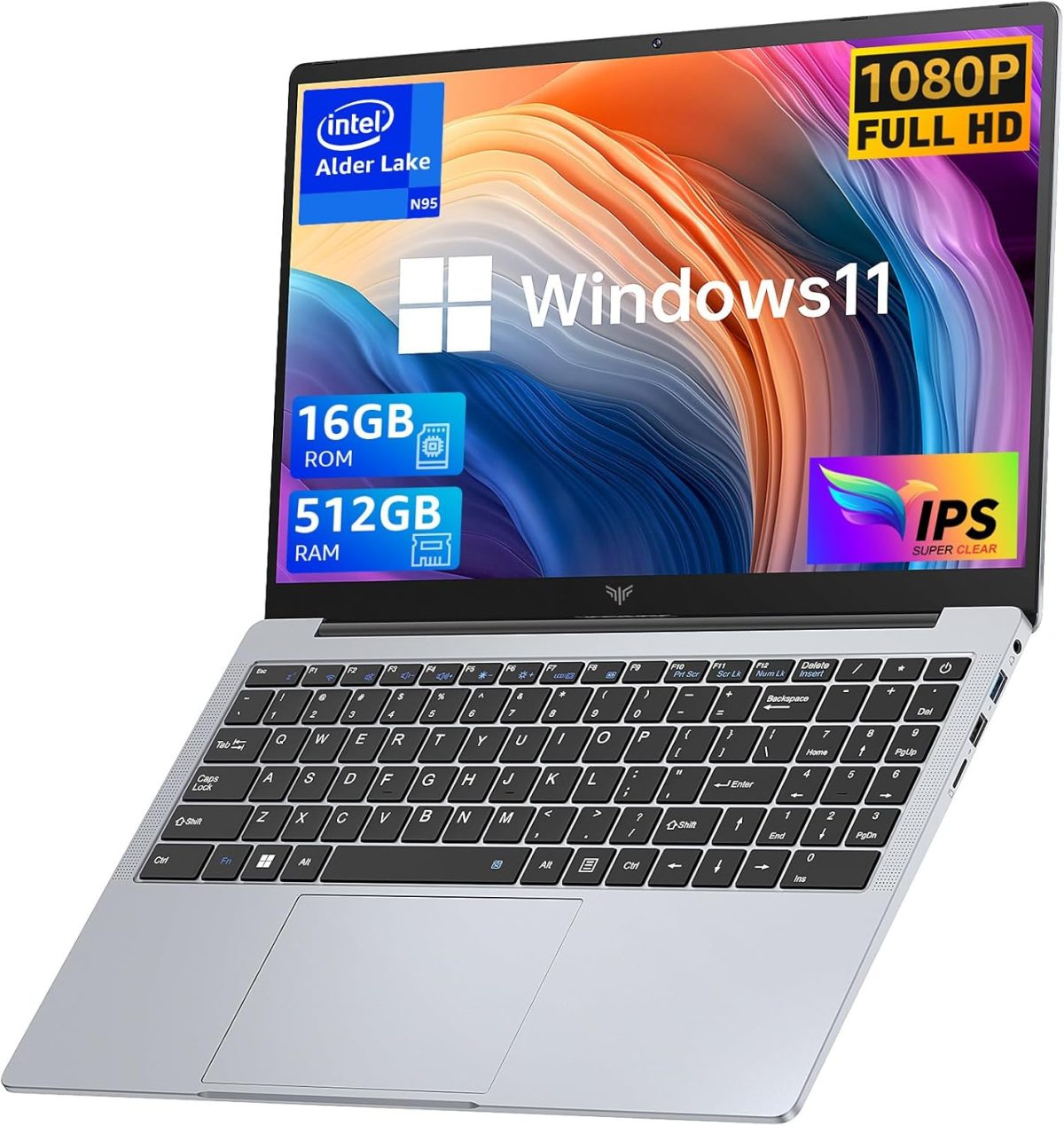 لابتوب كايجر بمعالج انتل N97، 16GB DDR4، 512GB SSD، شاشة 1080P FHD، 15.6 انش، واي فاي، بلوتوث 5.0، USB3.2، نوع C، بطارية 5000mAh