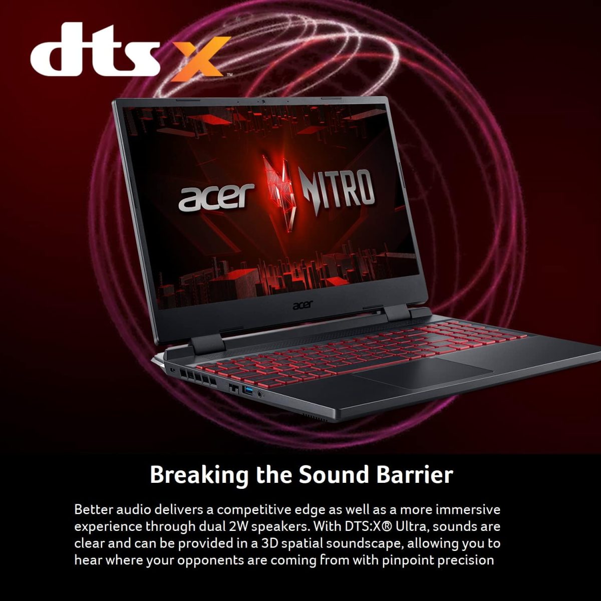 ⁦ايسر لابتوب العاب نيترو 5 الجيل 12 انتل كور i5-12500H / 16GB RAM / 512GB SSD / 4GB انفيديا جيفورس RTX 3050 Ti GPU / شاشة 15.6 انش FHD 144Hz IPS / ويندوز 11 هوم / اسود اوبسيديان وكيبورد انجليزي⁩ - الصورة ⁦8⁩