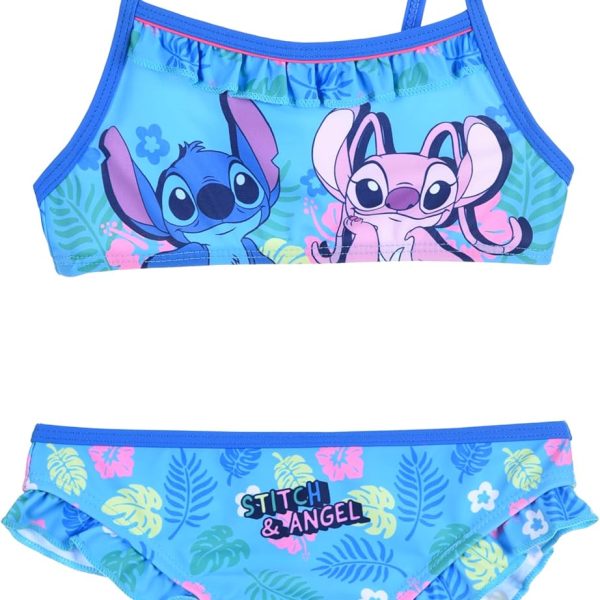 Disney Stitch and Angel Girls' Bikini, Two Piece Swimsuit, Sizes 3 to 8 Years