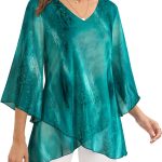 مويسي بلوزة تونيك أنيقة للنساء بأكمام جرس 3/4 بلوزة شبكية فضفاضة من دريسي