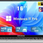 لابتوب فونيت للالعاب 2025 ويندوز 11 برو 16 انش 16GB RAM 1TB SSD معالج انتل الجيل 12 N100 (حتى 3.4GHz)، كيبورد باضاءة خلفية، فتح بصمة الاصبع، FHD 1920×1200
