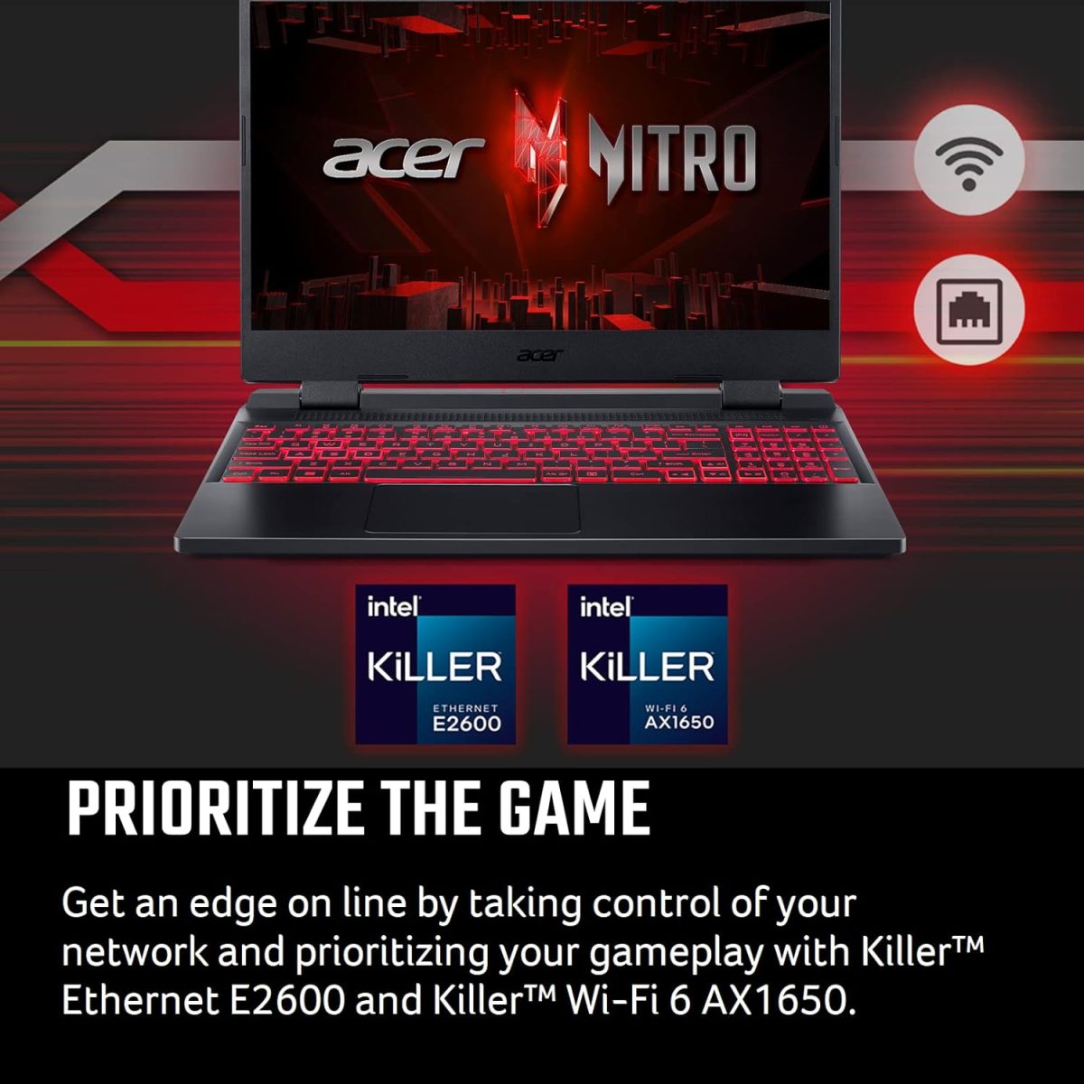 ⁦ايسر لابتوب العاب نيترو 5 الجيل 12 انتل كور i5-12500H / 16GB RAM / 512GB SSD / 4GB انفيديا جيفورس RTX 3050 Ti GPU / شاشة 15.6 انش FHD 144Hz IPS / ويندوز 11 هوم / اسود اوبسيديان وكيبورد انجليزي⁩ - الصورة ⁦9⁩