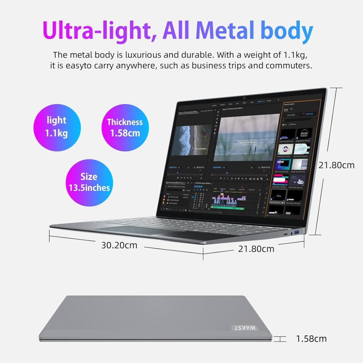 ⁦لابتوب موروسترون W11 بشاشة IPS 13.5 انش 3K (3000 × 2000) الجيل العاشر i5-1035G1 حتى 3.6GHz و16GB + 512GB SSD، نوت بوك معدني بالكامل، كيبورد باضاءة خلفية، نوع C، اصبع⁩ - الصورة ⁦5⁩