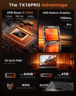 ⁦لابتوب كايجر 2025 بمعالج AMD رايزن 7 5700U (8C/16T حتى 4.3GHz) وRAM 16GB وSSD NVMe 512GB وبطاقة عرض مرئي راديون RX فيجا 8 وشاشة FHD 16 انش وواي فاي 6 وبطارية 53Wh وكيبورد باضاءة خلفية⁩ - الصورة ⁦2⁩