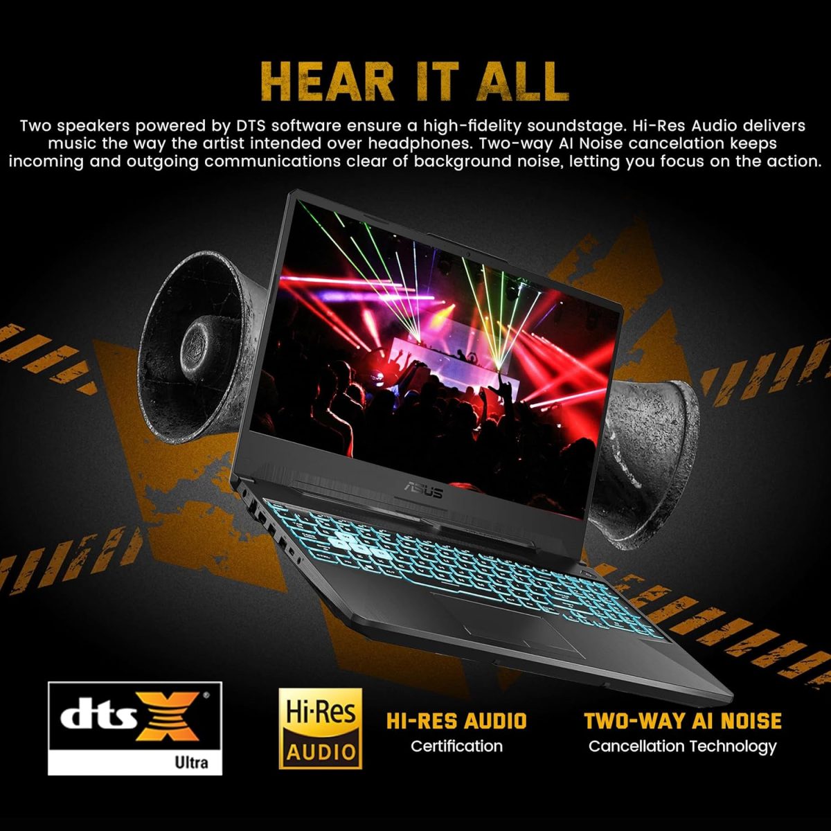 ⁦اسس لابتوب العاب تي يو اف A15 بشاشة 15.6 انش FHD 144Hz ومعالج AMD رايزن 7 7435HS وانفيديا جيفورس RTX 3050 وذاكرة DDR5 16GB وSSD 512GB وكيبورد باضاءة خلفية وواي فاي 6 وويندوز 11 برو، اسود، مجموعة قاعدة⁩ - الصورة ⁦8⁩
