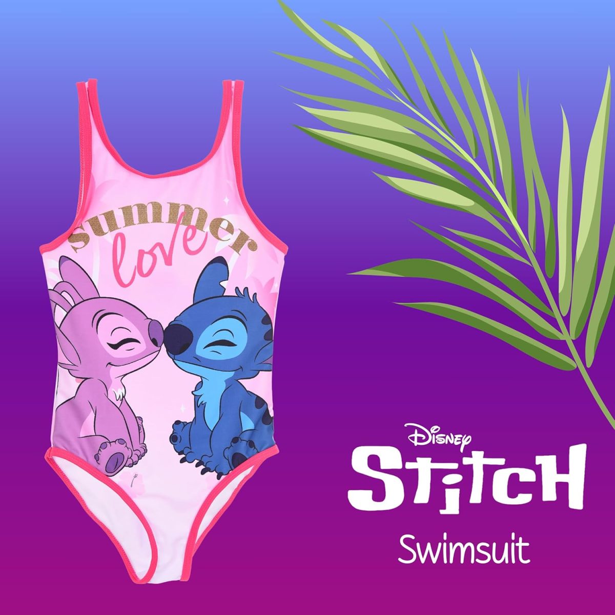 ⁦Disney Stitch Girls Swimming Costume Stitch and Angel One Piece Swimsuit Kids Swim Suit Sizes 6 to 12 Years⁩ - الصورة ⁦3⁩