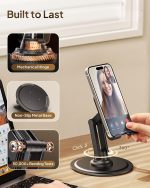 ⁦Cooper 360 Stand - Adjustable Cell Phone Stand for Desk | 360 Click-Rotating, Multi-Angle, Non-Slip Metal Base, Foldable & Portable | iPhone Stand for Desk, Cell Phone Stand Holder (Piano Black)⁩ - الصورة ⁦4⁩