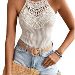 بلوزة نسائية من جورغليتر برباط من الدانتيل بتصميم وافل محبوك بدون اكمام بقصة ضيقة وتصميم بوهو