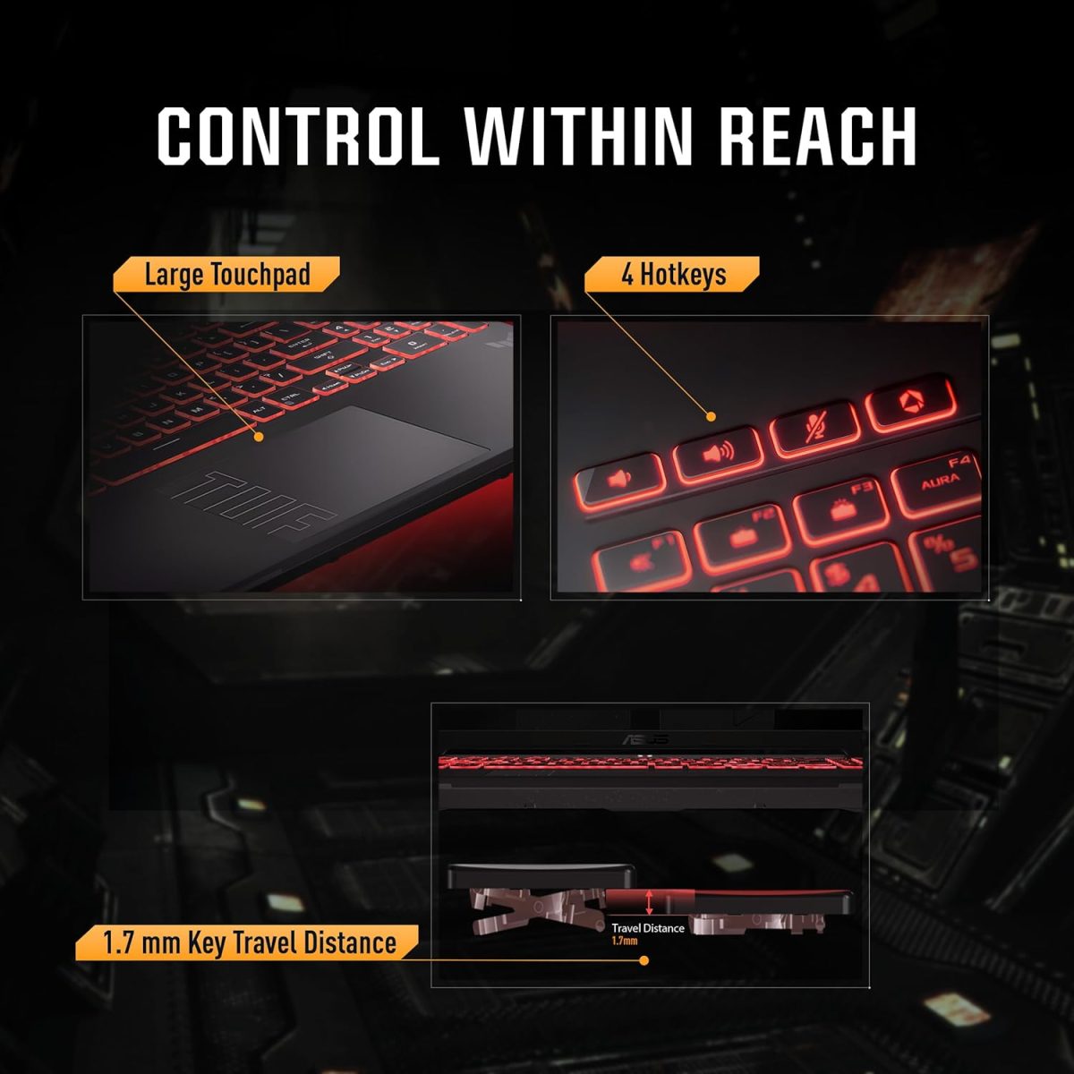 ⁦اسس لابتوب العاب تي يو اف A16 بشاشة 16 انش FHD+ 16:10 165Hz ومعالج AMD رايزن 9 7940HX، انفيديا جيفورس RTX™ 4060، 16GB DDR5، 512GB PCIe الجيل الرابع SSD، واي فاي 6، ويندوز 11، FA607PV-AS93⁩ - الصورة ⁦7⁩