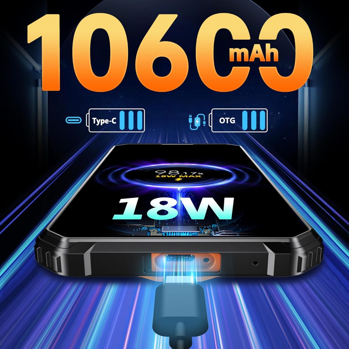 ⁦اوكتيل هاتف ذكي G1 متين غير مقفل - 24+256GB/1TB اندرويد 14 شاشة 6.55 انش HD كاميرا خلفية 48MP بطارية 10600mAh IP68/IP69K، ثنائي شرائح الاتصال/ان اف سي/بصمة الاصبع 2025⁩ - الصورة ⁦5⁩