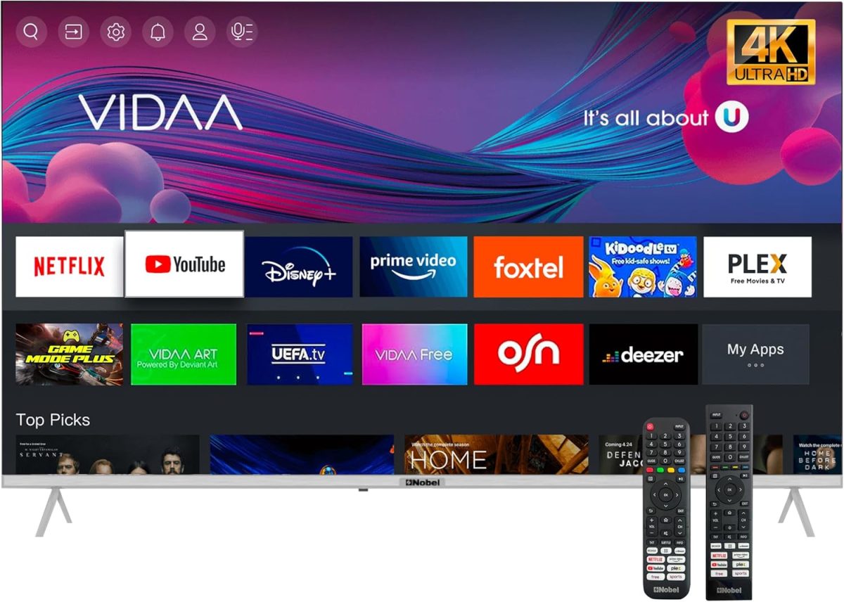 نوبل تلفزيون LED ذكي 65 بوصة 4K UHD بدون اطار مع اندرويد 13 وHDR ومنافذ HDMI وUSB وشبكة LAN ومدخل محوري ومكبرات صوت مدمجة وواي فاي وتي في او اس بتصميم حوت ودي ال اي دي رفيع للغاية مثالي للمسرح المنزلي