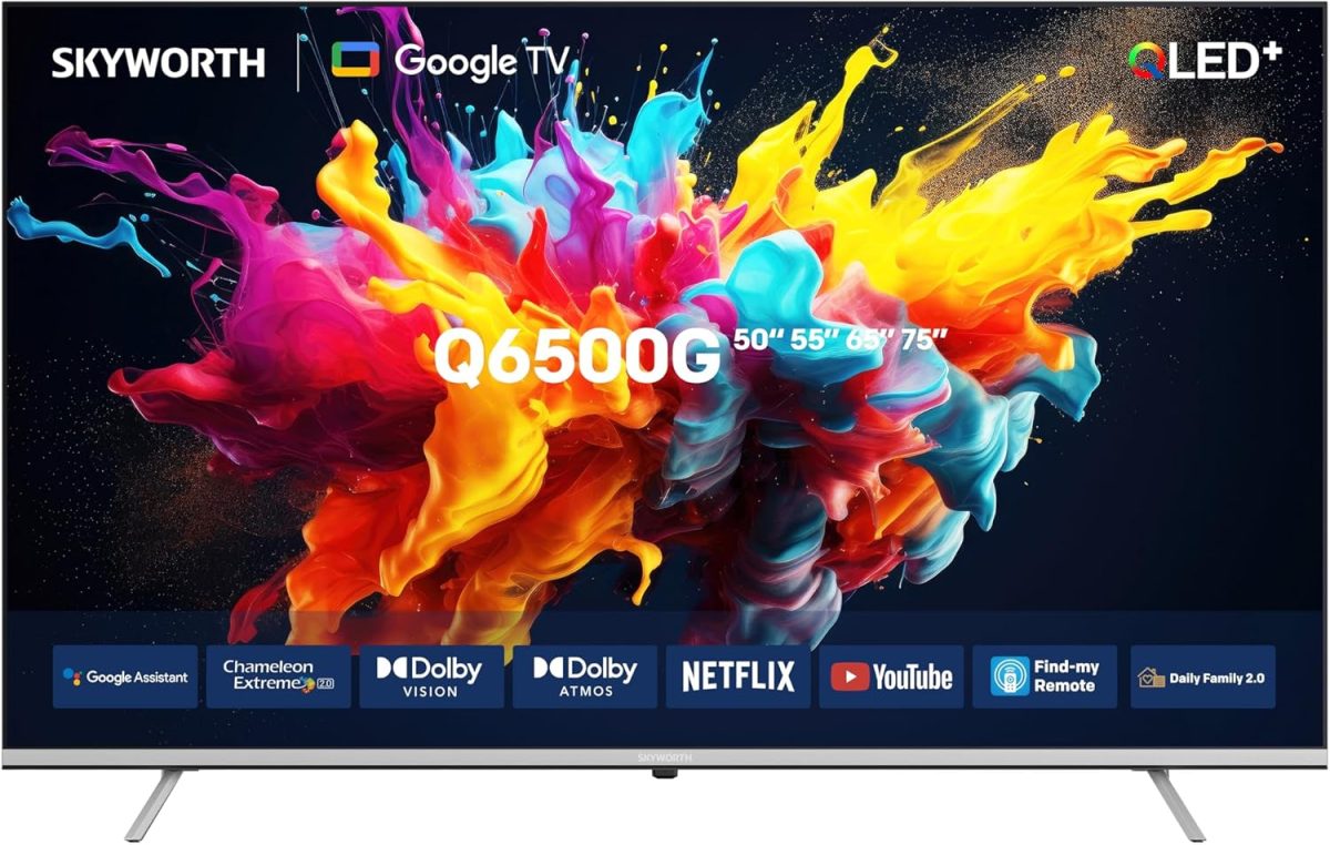 سكاي ورث تلفزيون جوجل سمارت 65 بوصة 4K UHD QLED مع دولبي فيجن HDR، DTS فيرتشوال اكس، يوتيوب، نتفليكس، بلوتوث، فري فيو بلاي، اليكسا مدمج، واي فاي، ضمان لمدة عام من الشركة المصنعة 65Q6500G