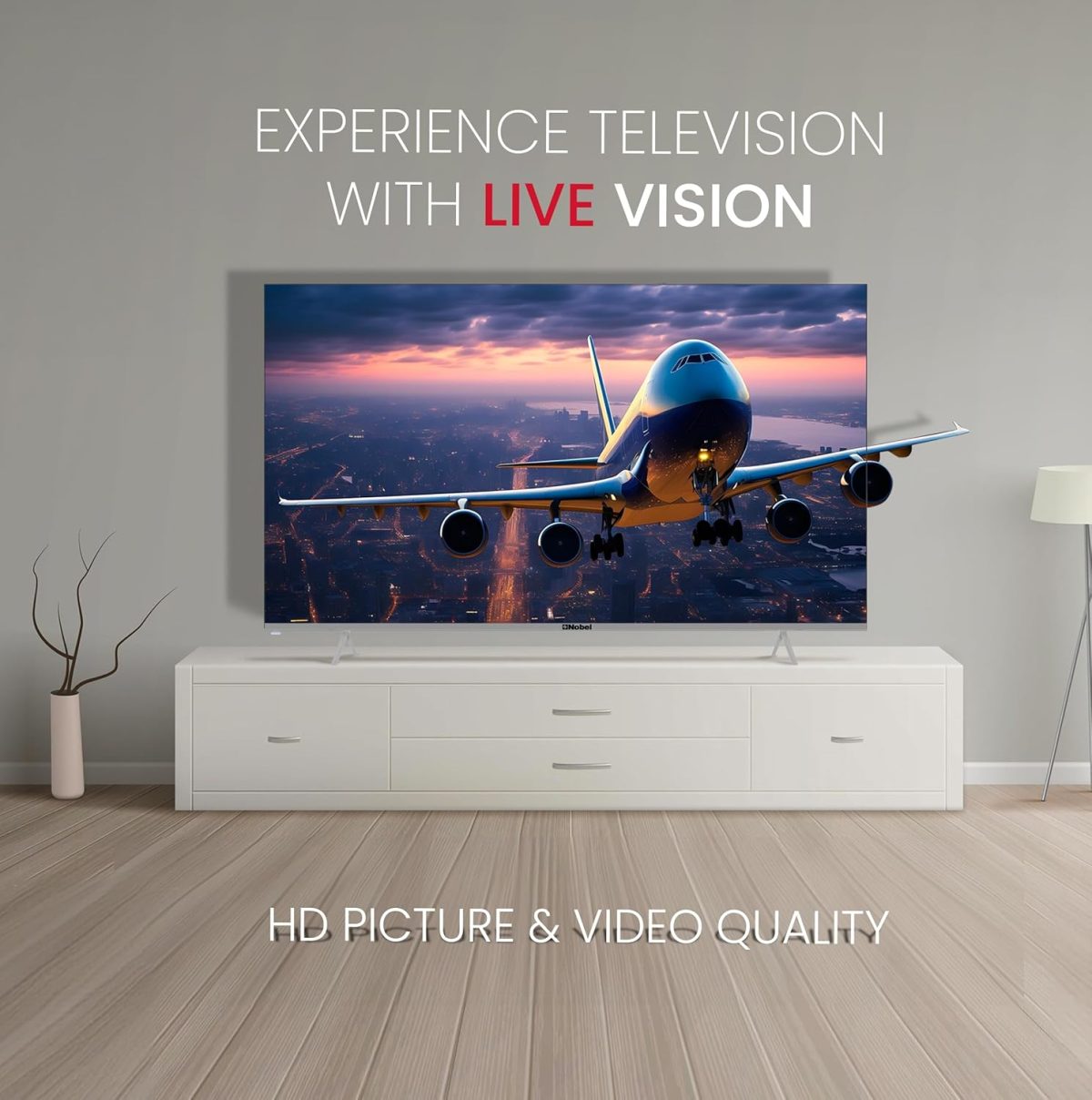 ⁦نوبل تلفزيون LED ذكي 75 بوصة 4K UHD بدون اطار مع اندرويد 13 وHDR ومنافذ HDMI وUSB وشبكة محلية LAN ومدخل محوري ومكبرات صوت مدمجة وواي فاي وDLED فائق النحافة للبث UHD75VIDS، اسود⁩ - الصورة ⁦3⁩