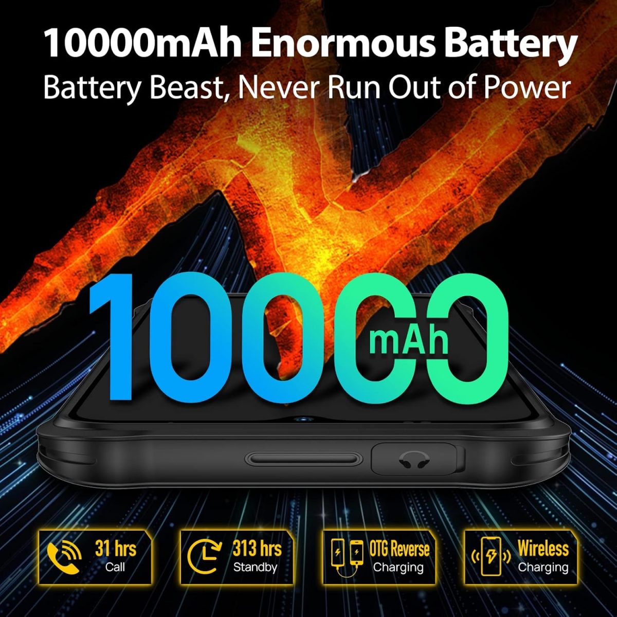 ⁦يوليفون جوال باور ارمور 14 برو، 10000mAh، ذاكرة RAM 8GB وروم 128GB، شحن لاسلكي، اندرويد 12، شريحة اتصال 4G، مقاوم للماء IP68/69K، التعرف على الوجه+بصمة ان اف سي، اصدار المملكة المتحدة⁩ - الصورة ⁦4⁩
