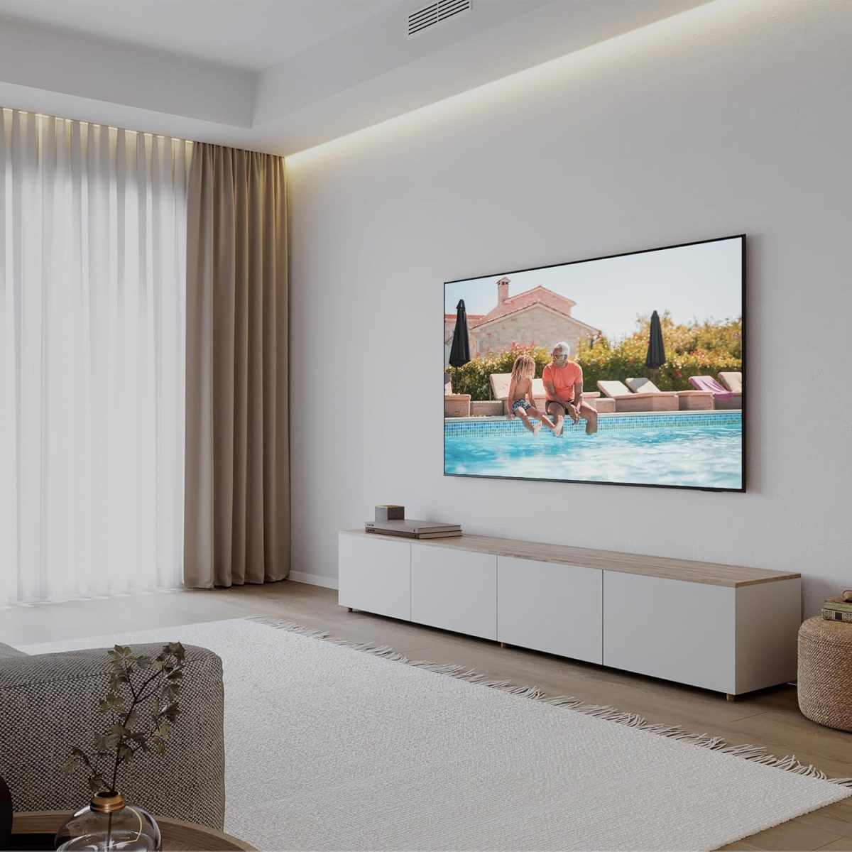⁦سامسونج تلفزيون كريستال UHD مقاس 55 بوصة، DU8100، دقة 4K، لون كريستال ديناميكي، ترقية 4K، تلفزيون سامسونج بلس، تصميم اير سليم، تلفزيون تايزن الذكي، UA55DU8100UXZN (2024 - نسخة الامارات العربية المتحدة⁩ - الصورة ⁦4⁩
