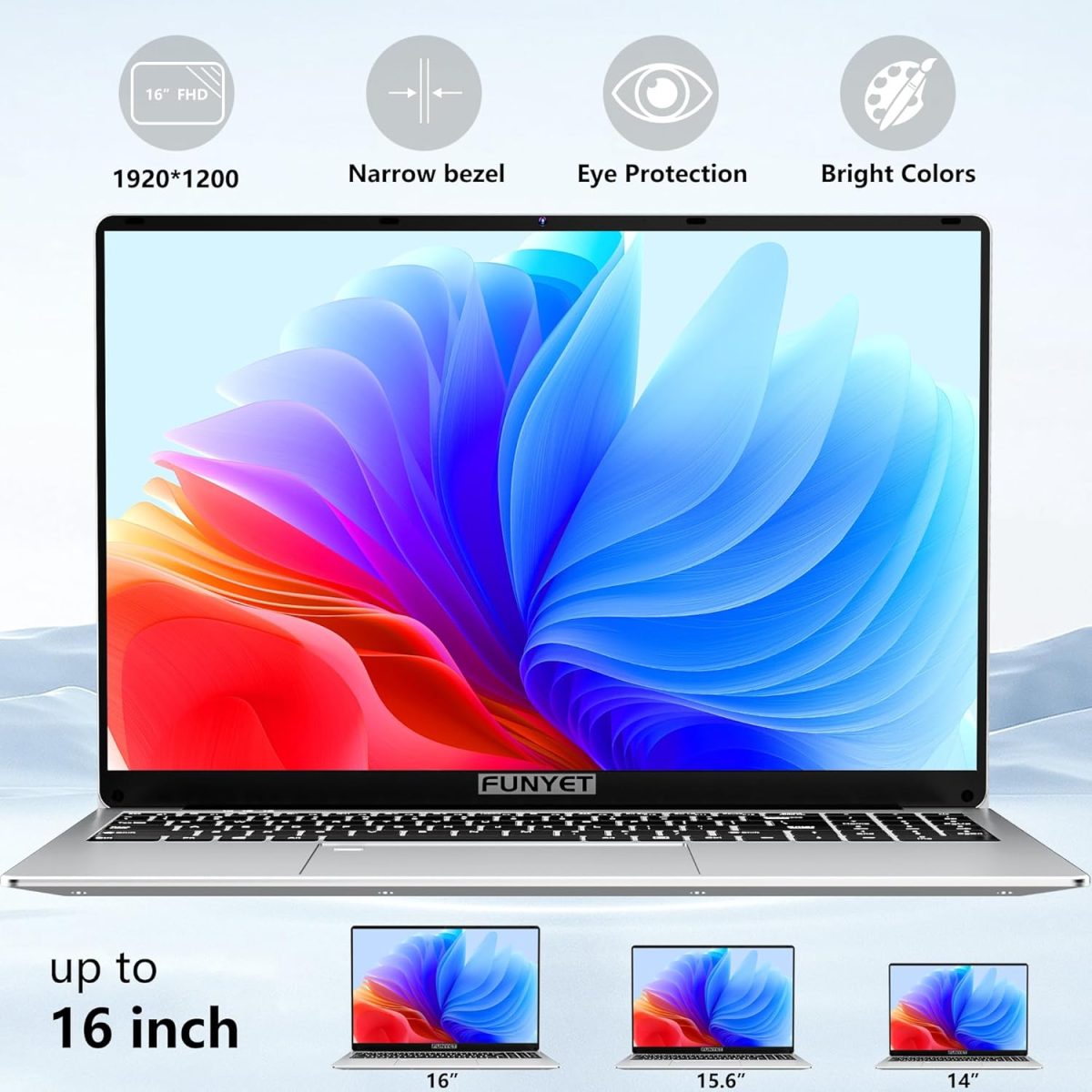 ⁦لابتوب العاب 16 انش من فونيت، لابتوب 2025 ويندوز 11 برو، 8GB RAM 256GB SSD، معالج انتل الجيل 12 N95 (حتى 3.4GHz)، كيبورد باضاءة خلفية، فتح بصمة الاصبع، FHD 1920×1200⁩ - الصورة ⁦4⁩