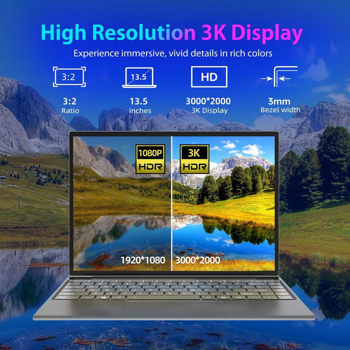 ⁦لابتوب موروسترون W11 بشاشة IPS 13.5 انش 3K (3000 × 2000) الجيل العاشر i5-1035G1 حتى 3.6GHz و16GB + 512GB SSD، نوت بوك معدني بالكامل، كيبورد باضاءة خلفية، نوع C، اصبع⁩ - الصورة ⁦6⁩