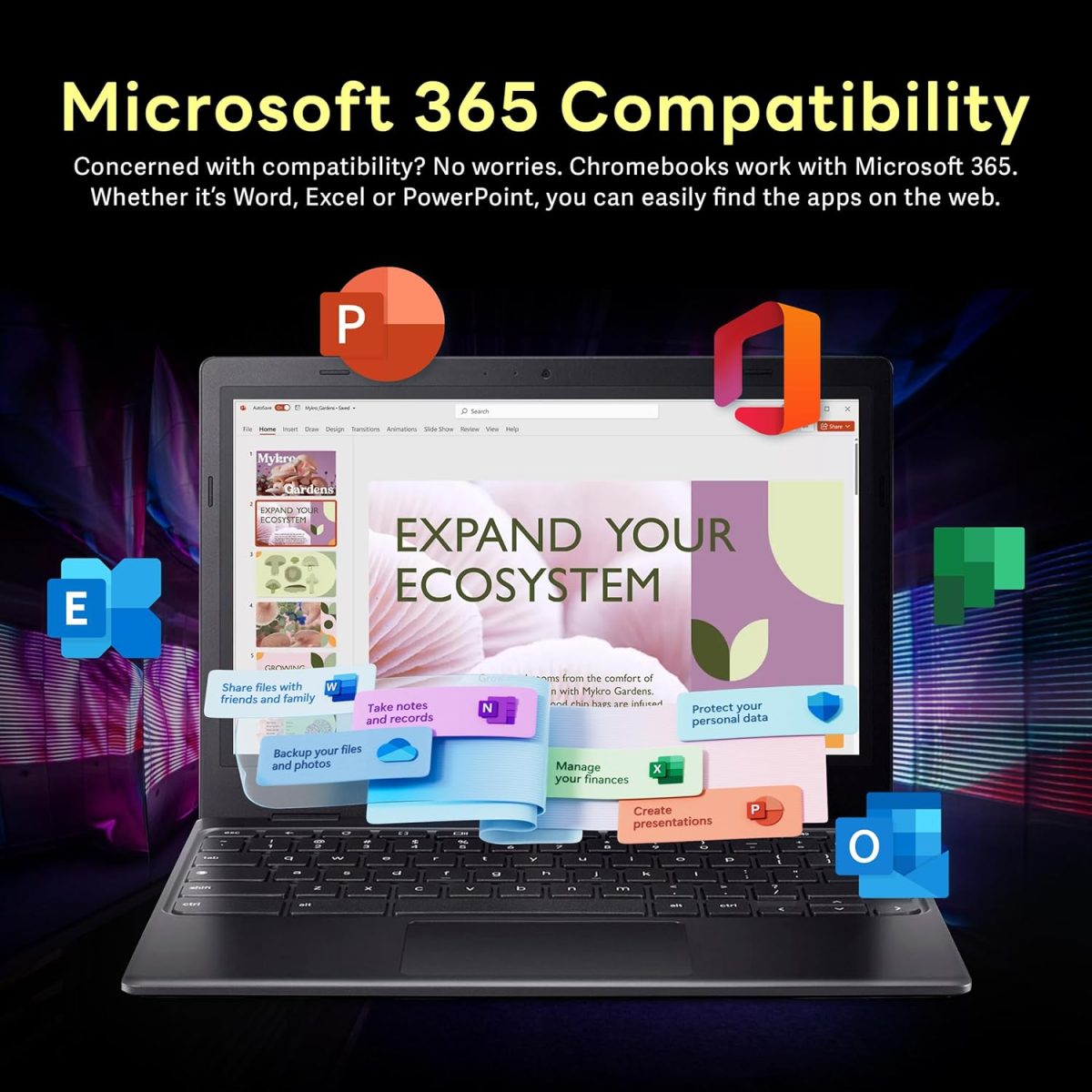 ⁦ايسر لابتوب كروم بوك 311 11.6 انش HD، انتل سيليرون N4500، بطاقة عرض مرئي انتل UHD، ذاكرة RAM LPDDR4X 4GB، تخزين 224GB (64GB eMMC + مجموعة قاعدة شحن 160GB)، نظام تشغيل كروم، واي فاي 5، اسود⁩ - الصورة ⁦6⁩