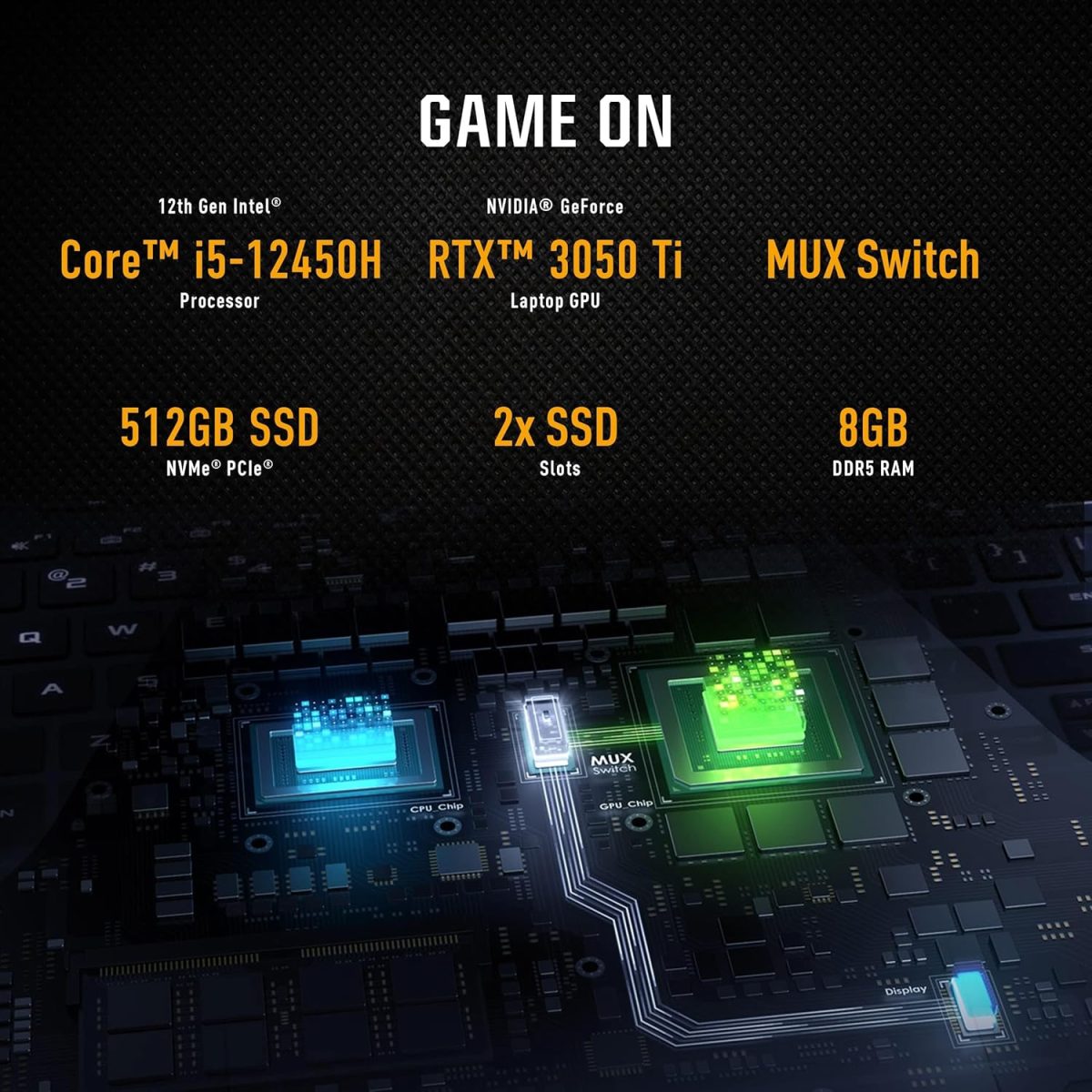 ⁦اسس لابتوب العاب تي يو اف داش 15 (2022)، شاشة FHD 15.6 انش 144Hz، انتل كور i5 12450H، جيفورس RTX 3050 Ti، 8GB DDR5، 512GB PCIe SSD، ثاندربولت 4، واي فاي 6، ويندوز 11 هوم، اسود، FX517ZE-RS51⁩ - الصورة ⁦2⁩
