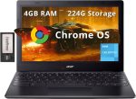 ايسر لابتوب كروم بوك 311 11.6 انش HD، انتل سيليرون N4500، بطاقة عرض مرئي انتل UHD، ذاكرة RAM LPDDR4X 4GB، تخزين 224GB (64GB eMMC + مجموعة قاعدة شحن 160GB)، نظام تشغيل كروم، واي فاي 5، اسود