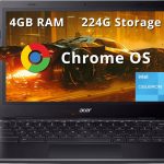 ايسر لابتوب كروم بوك 311 11.6 انش HD، انتل سيليرون N4500، بطاقة عرض مرئي انتل UHD، ذاكرة RAM LPDDR4X 4GB، تخزين 224GB (64GB eMMC + مجموعة قاعدة شحن 160GB)، نظام تشغيل كروم، واي فاي 5، اسود