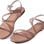 يانفينفانج صندل مسطح باشرطة للنساء، شبشب صيفي أنيق من الجلد