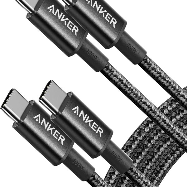 انكر كيبل USB C الى USB C (6 قدم، عبوتان)، سلك شاحن نوع C 100 واط للشحن السريع لسلسلة ايفون 16، ماك بوك برو 2020، بكسل والمزيد (USB 2.0، اسود)