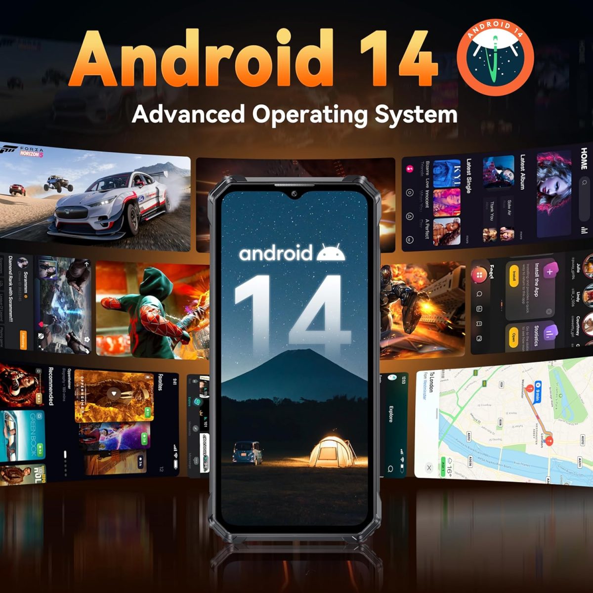 ⁦اوكتيل هاتف ذكي G1 متين غير مقفل - 24+256GB/1TB اندرويد 14 شاشة 6.55 انش HD كاميرا خلفية 48MP بطارية 10600mAh IP68/IP69K، ثنائي شرائح الاتصال/ان اف سي/بصمة الاصبع 2025⁩ - الصورة ⁦2⁩