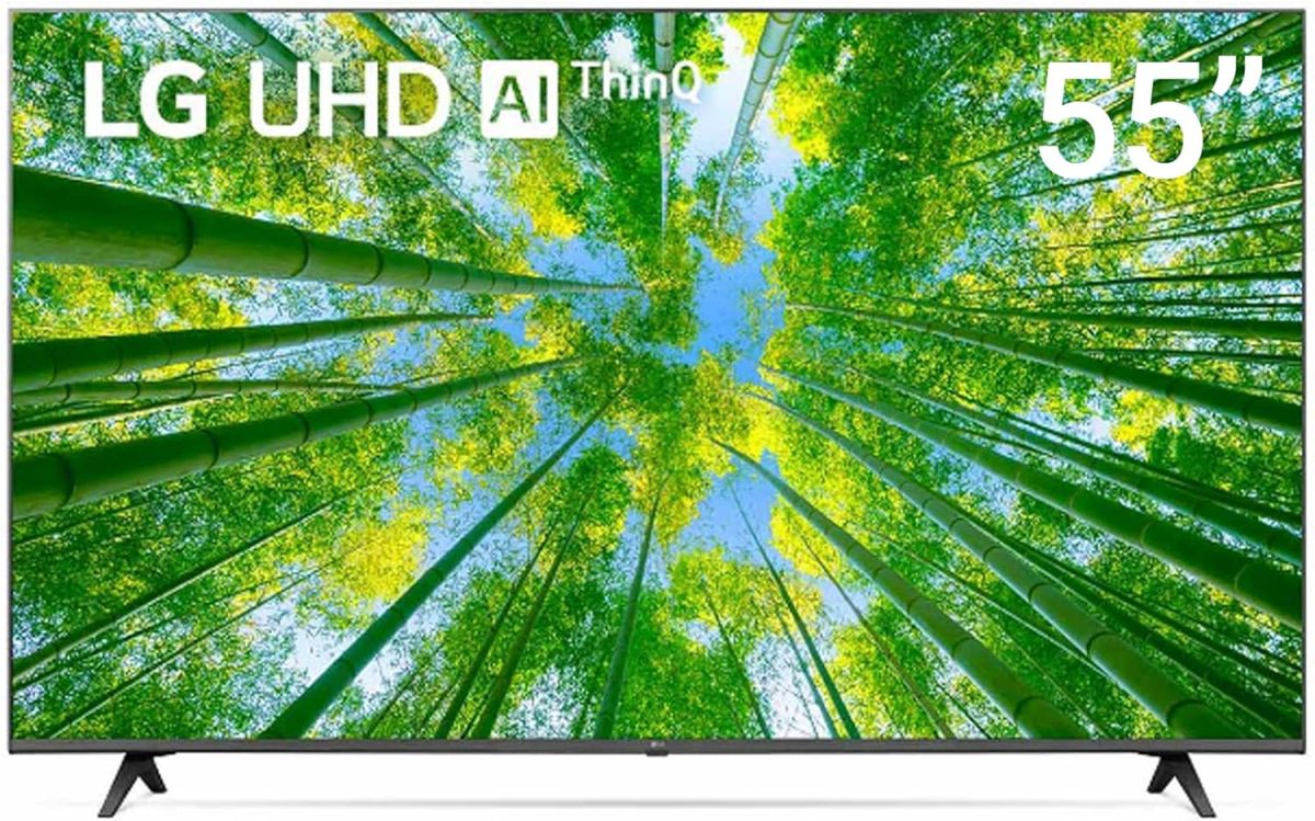 LG تلفزيون الترا اتش دي 4 كيه 55 بوصة سلسلة UQ8000، تصميم شاشة سينما 4 كيه اكتيف HDR ويب او اس سمارت بتقنية الذكاء الاصطناعي ثينكيو ضمان لمدة عام، اسود، 55UQ80006LD-AMRG