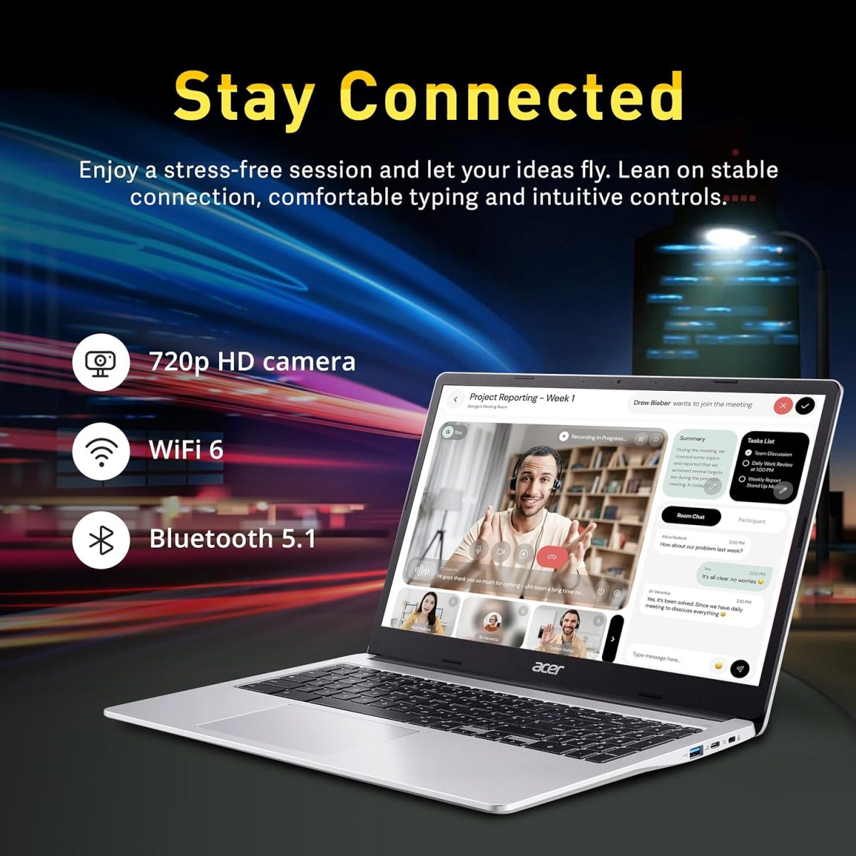 ⁦ايسر لابتوب كروم بوك 315، شاشة 15.6 انش HD مضادة للتوهج، انتل بنتيوم N6000، 4GB LPDDR4X، تخزين 288GB (128GB eMMC + قاعدة شحن 160GB)، بطاقة رسومات UHD، لوحة ارقام، واي فاي 6، نظام تشغيل كروم، فضي⁩ - الصورة ⁦5⁩