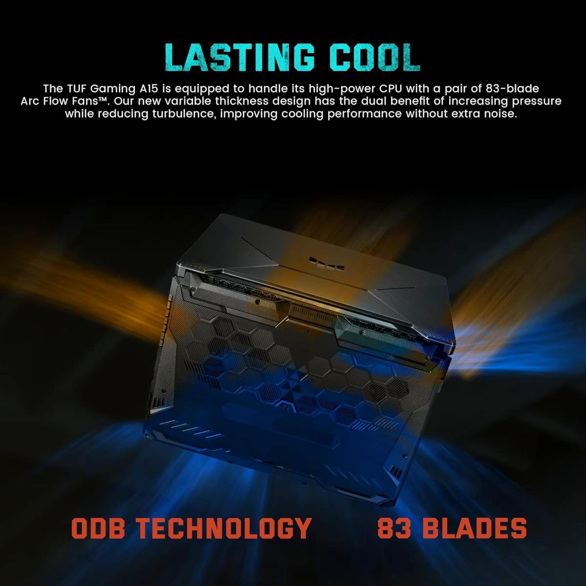 ⁦اسس لابتوب العاب تي يو اف A15 بشاشة 15.6 انش FHD 144Hz ومعالج AMD رايزن 7 7435HS وانفيديا جيفورس RTX 3050 وذاكرة DDR5 16GB وSSD 512GB وكيبورد باضاءة خلفية وواي فاي 6 وويندوز 11 برو، اسود، مجموعة قاعدة⁩ - الصورة ⁦7⁩