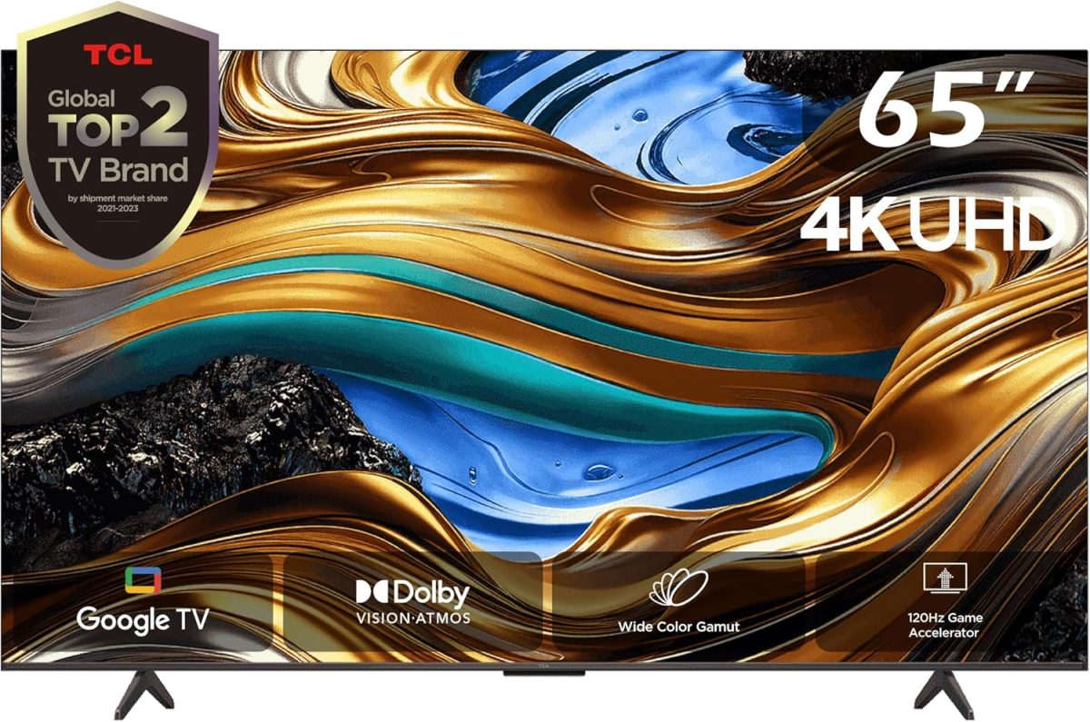 TCL تلفزيون ذكي 65 بوصة جوجل تي في 4K UHD 60Hz MEMC، 120Hz VRR، DLG 120Hz، دولبي فيجن اتموس، HDR10+، DTS فيرتشوال اكس، تدرج لوني واسع، نحيف وموحد، تيتانيوم مصقول 65P755 (2024)