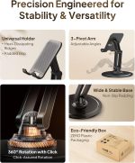 ⁦Cooper 360 Stand - Adjustable Cell Phone Stand for Desk | 360 Click-Rotating, Multi-Angle, Non-Slip Metal Base, Foldable & Portable | iPhone Stand for Desk, Cell Phone Stand Holder (Piano Black)⁩ - الصورة ⁦3⁩