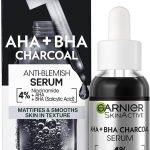 جارنيير سيروم فحم النياسيناميد 4% AHA + BHA (حمض الساليسيليك) من سكين اكتيف، يعمل على تجديد السطح وملمس البشرة الناعم، يحسن مظهر العلامات والعيوب، مناسب للبشرة الحساسة، 30 مل