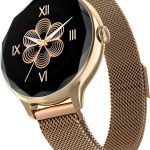 نويز ساعة ذكية من ديفا بمينا مقطوع بالالماس ولمسة نهائية معدنية لامعة وشاشة اموليد وخيارات سوار شبكي من المعدن والجلد، اكثر من 100 وجه ساعة، ساعة ذكية لتتبع الدراجات للنساء (وصلة ذهبي)